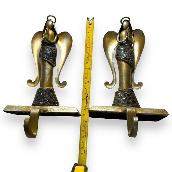 Pier 1 Imports Angel Christmas Stocking Hanger Holder Pair Iron Antique Pewter - Picture 4 of 16